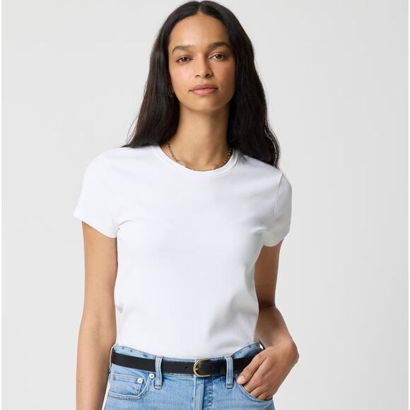 J.Crew Essential Short-Sleeve Crewneck Tee WMNS XS White Pullover Stretch Cotton - Picture 1 of 8